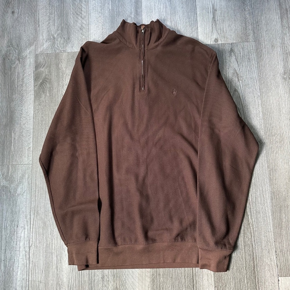 Polo Golf Ralph Lauren Brown 1/4 Zip Pullover Sweater Mens M Pima Cotton